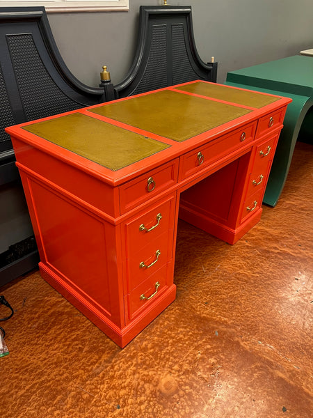 1960s Faux Bamboo Sligh Lowry Executive Style Desk Available to Custom Lacquer!