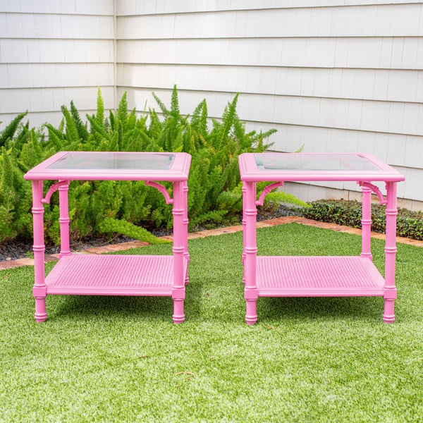 Bombay Furniture Two Tier Mahogany End Tables on Casters Available for Custom Lacquer