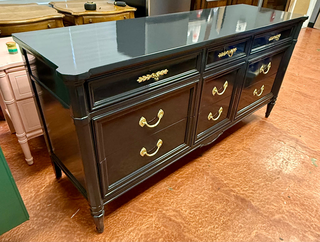 National Mount Airy Nine Drawer Traditional Style Dresser Lacquered in High Gloss Black Ready to Ship! Hibiscus House National Mount Airy Nine Drawer Traditional Style Dresser Lacquered in High Gloss Black Ready to Ship! Hibiscus House
