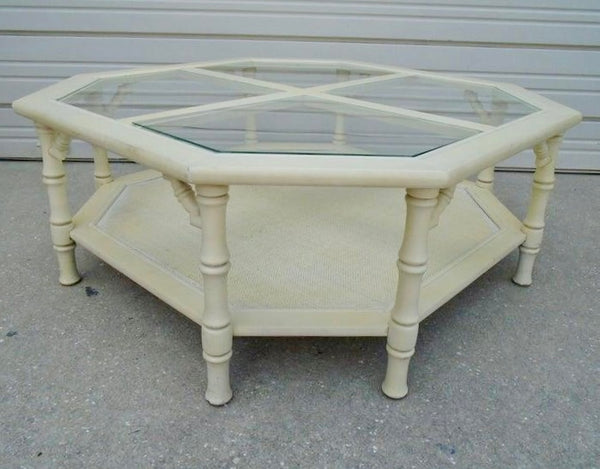Vintage Mersman Bamboo Octagonal Beveled Glass Coffee Table Available for Lacquer! - Hibiscus House