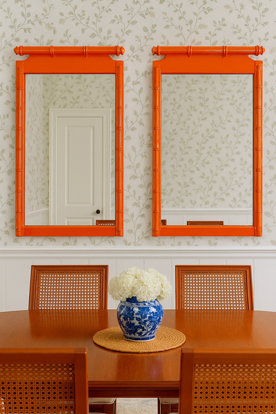 Vintage Henry Link Faux Bamboo Pagoda Accent Mirror Pair Available for Custom Lacquer!