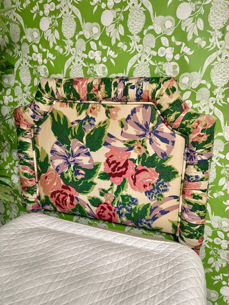 Vintage Chinoiserie Style Floral Upholstered Twin Headboard Pair Ready to Ship - Hibiscus House