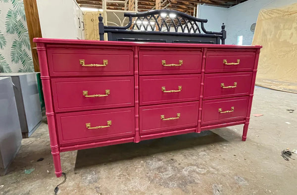 Vintage Faux Bamboo Classic 9 Drawer Dresser Available for Custom Lacquer!