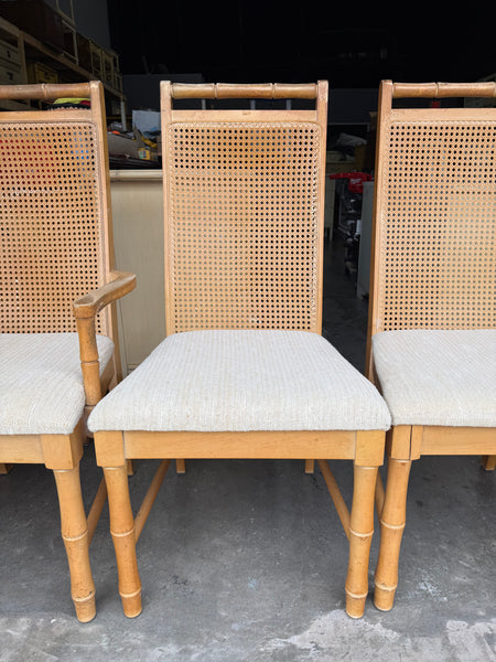 Vintage Set of Six Broyhill Furniture Faux Bamboo and Cane Dining Chairs Available for Custom Lacquer! - Hibiscus House