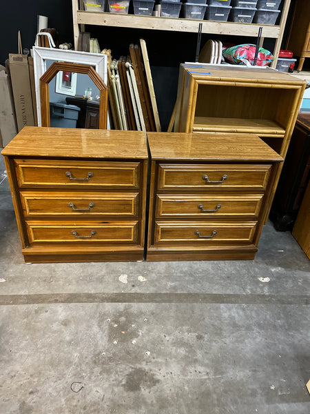 Pair of Vintage FLA Furniture LARGE Three Drawer Bamboo Nightstands Available for Custom Lacquer