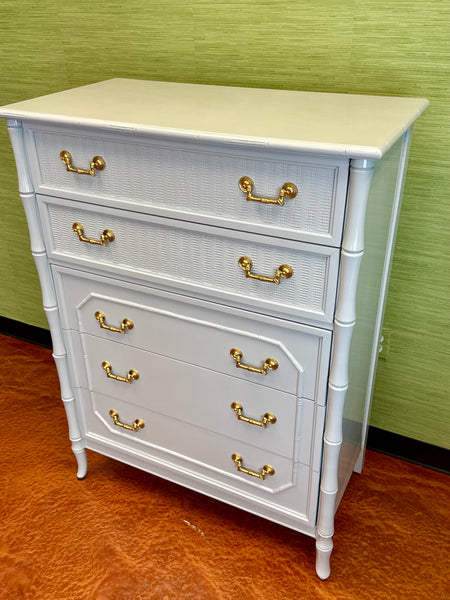 Broyhill Bamboo Tallboy Chest of Drawers Lacquered in Blue Heather Ready to Ship - Hibiscus House