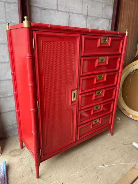 Vintage Stanley Furniture Faux Bamboo Pagoda Style Tallboy Available for Custom Lacquer!