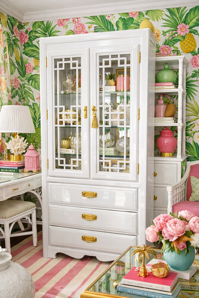 Vintage Chinoiserie Style Curio Cabinet Available for Custom Lacquer! - Hibiscus House