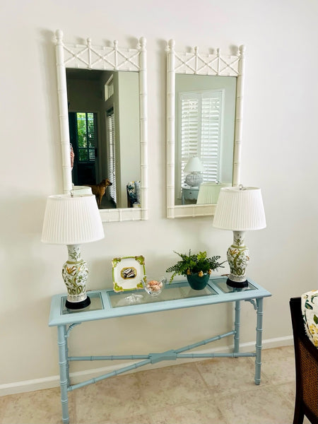 Vintage Mersman Furniture Bamboo Glass-Top Console Table Available for Lacquer!