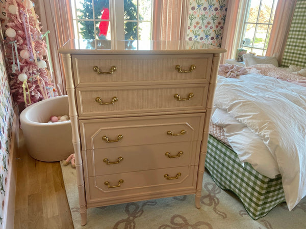 Vintage Faux Bamboo Broyhill Furniture Five Drawer Tallboy Available to Customize!