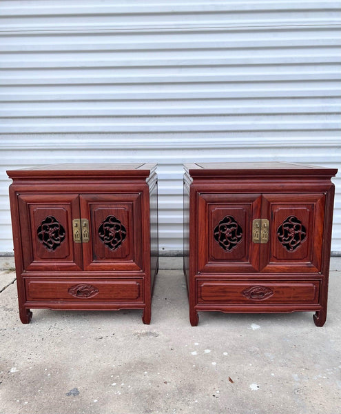 Stunning Antique Pair of Rosewood Hand-carved End Tables or Nightstands Available for Lacquer - Hibiscus House