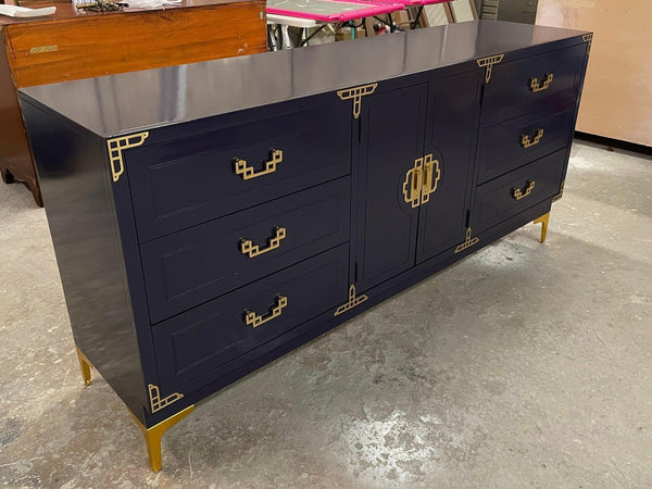 Vintage Credenza by Bassett Furniture Co. Lacquered in Deep Mulberry - Hibiscus House