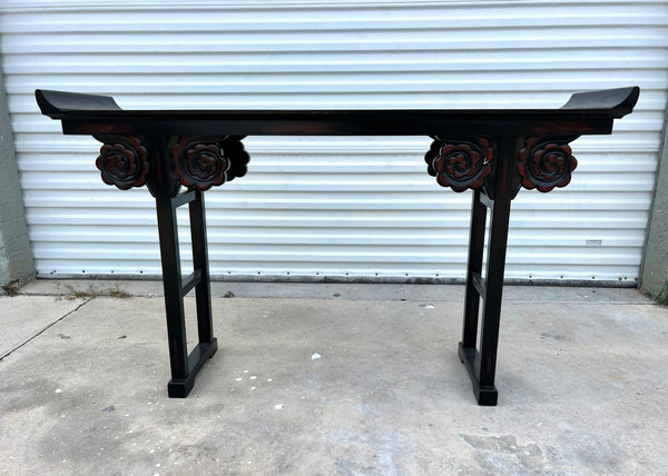 Vintage Pagoda Style Carved Ornate Rosewood Alter Console Table Available for Lacquer - Hibiscus House