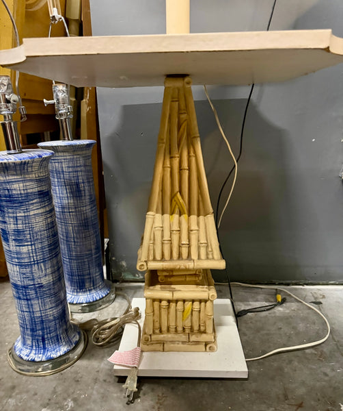 Vintage Faux Bamboo Floor Lamp Side Table Available for Custom Lacquer!