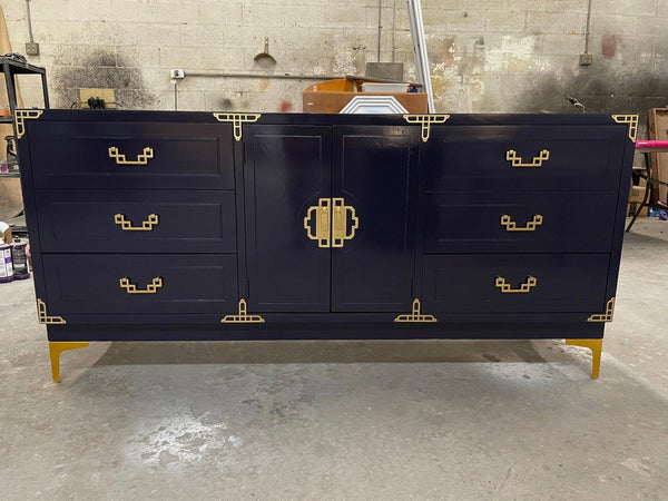 Vintage Credenza by Bassett Furniture Co. Lacquered in Deep Mulberry - Hibiscus House