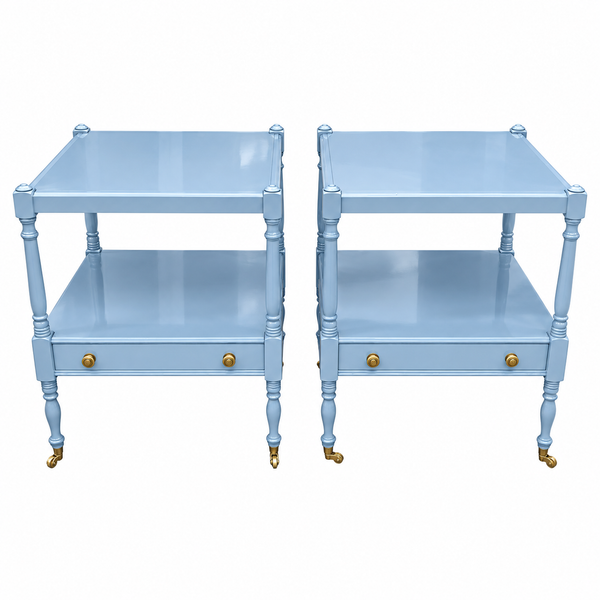 Bombay Furniture Two Tier Mahogany End Tables on Casters Available for Custom Lacquer