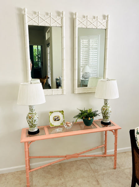 Vintage Lane Furniture Bamboo Console Table With Fretwork Available for Custom Lacquer - Hibiscus House