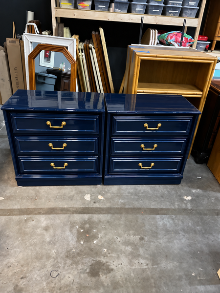 Pair of Vintage FLA Furniture LARGE Three Drawer Bamboo Nightstands Available for Custom Lacquer