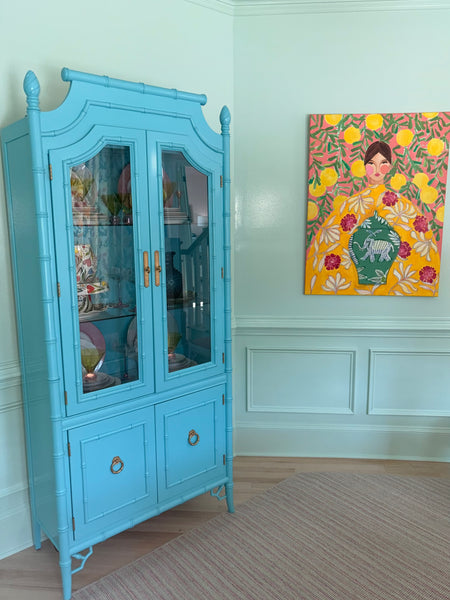 Vintage Thomasville Allegro Faux Bamboo China Cabinet Available for Custom Lacquer - Hibiscus House