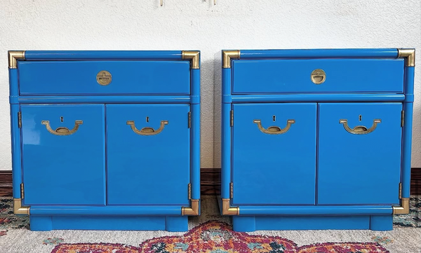Vintage Pair of Thomasville Campaign Style Nightstands Available for Custom Lacquer!