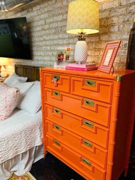 Vintage Stanley Furniture Chest Lacquered in Electric Orange Ready to Ship! - Hibiscus House