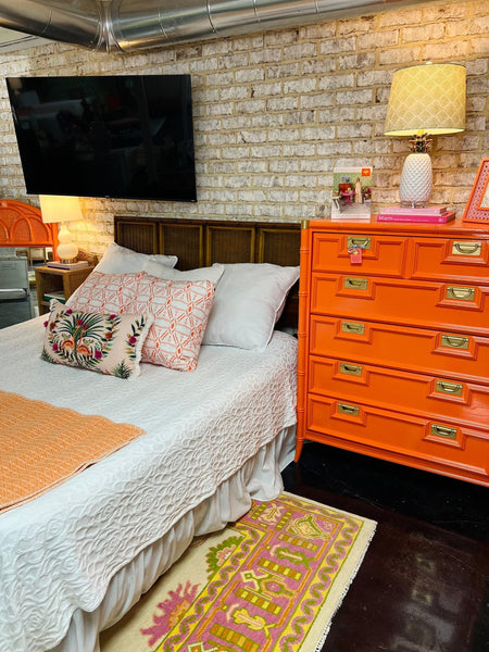 Vintage Stanley Furniture Chest Lacquered in Electric Orange Ready to Ship! - Hibiscus House