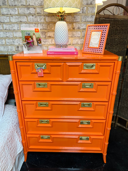 Vintage Stanley Furniture Chest Lacquered in Electric Orange Ready to Ship!