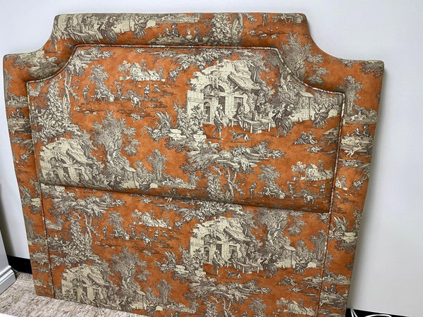 Custom Upholstered Orange Toile Queen Headboard - Hibiscus House