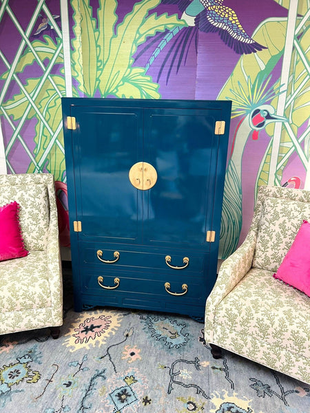 Vintage Chinoiserie Style Armoire by White Furniture Company Available and Ready to Ship! - Hibiscus House