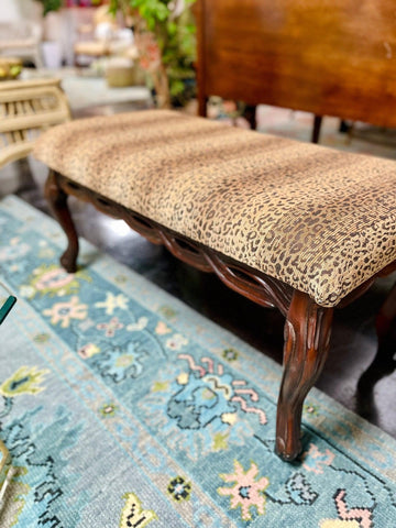 Vintage Hollywood Regency Leopard Tufted Bench Available and Ready to Ship - Hibiscus House