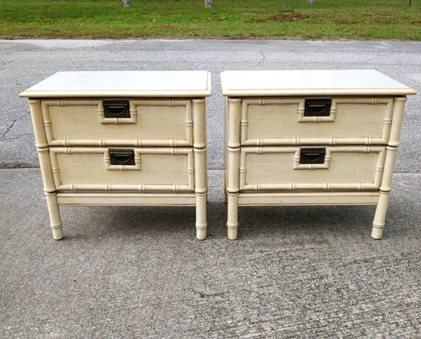 Pair of Faux Bamboo Stanley Style Campaign Nightstand Available for Custom Lacquer - Hibiscus House