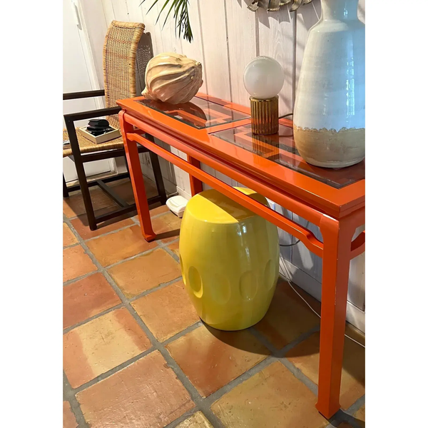 Vintage Henredon Console Table with Bench/ Ottoman Pair Available for Custom Lacquer! - Hibiscus House