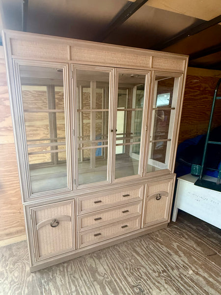 Vintage Bassett Bamboo & Cane Front Two Piece China Cabinet Available for Custom Lacquer!