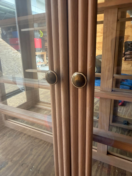 Vintage Bassett Bamboo & Cane Front Two Piece China Cabinet Available for Custom Lacquer!