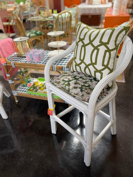 Pencil Reed Vintage Woven Rattan Bar Stools Lacquered- Pair - Hibiscus House