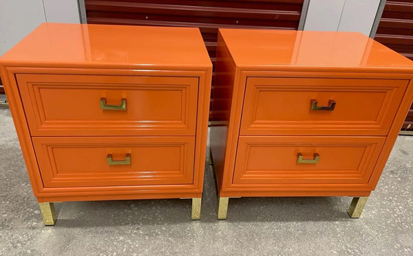 Vintage Bernhardt Furniture Campaign Style Large Nightstand Pair Available to Customize!