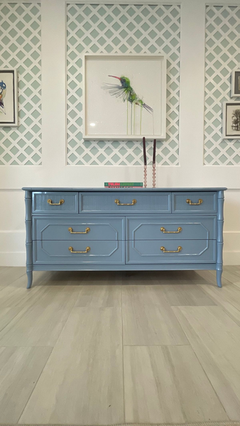 Vintage Broyhill Seven-Drawer Faux Bamboo Dresser Available for Custom Lacquer! - Hibiscus House