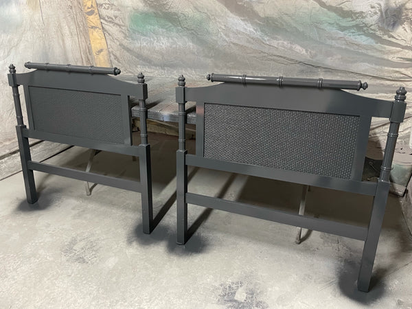 Vintage Faux Bamboo Pagoda Style Twin Headboard Pair Available for Custom Lacquer! - Hibiscus House