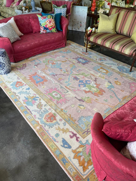 Pink with Cream Base Persian Hand-Knotted 8x10 Rug (Ships Free!) - Hibiscus House