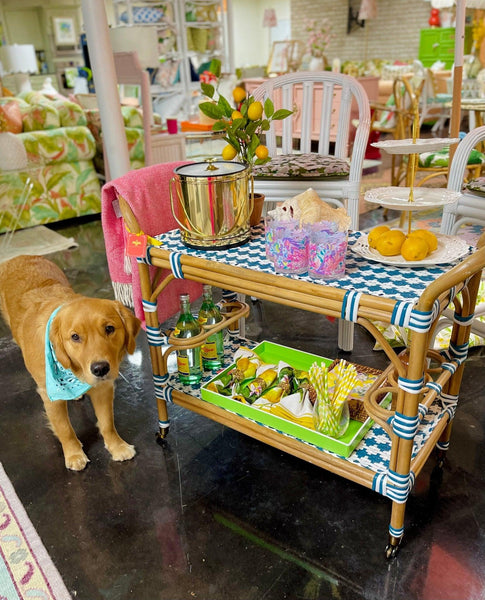 Rattan Woven Blue & White Bistro Cart Ready to Ship! - Hibiscus House