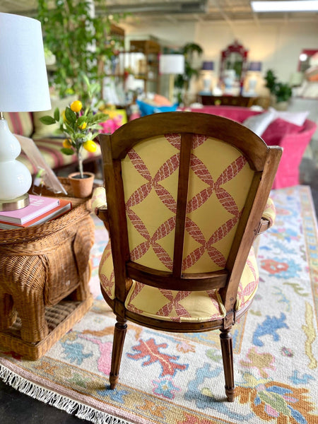 Vintage Louis XV Style Antique Petite Yellow & Pink Armchairs Ready to Ship - Hibiscus House