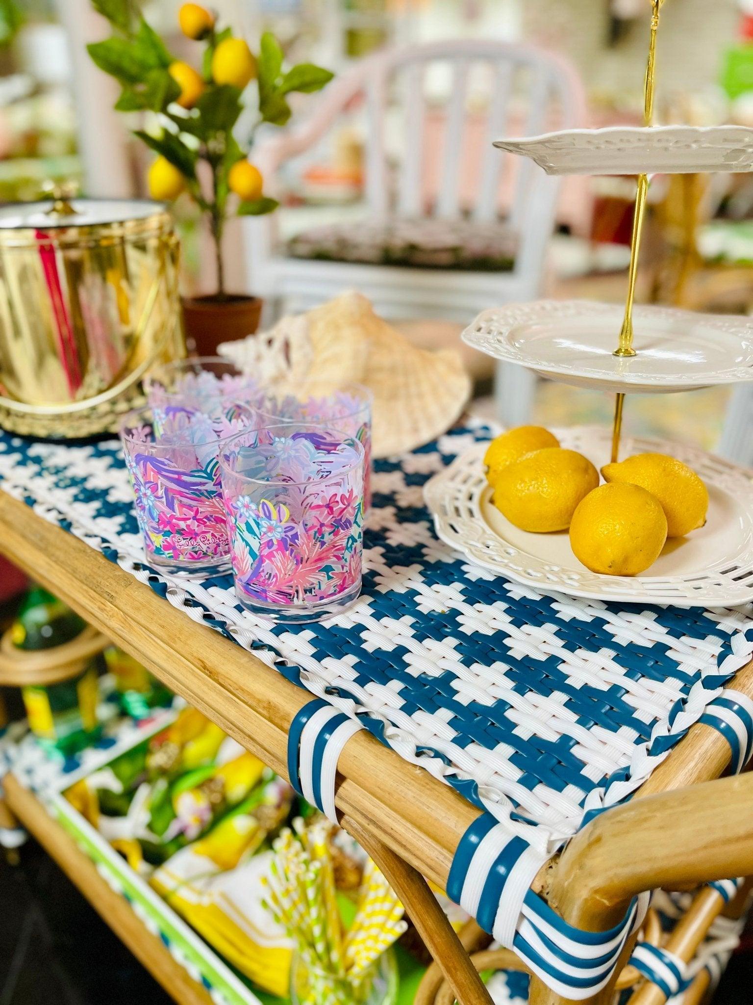 Rattan Woven Blue & White Bistro Cart Ready to Ship! - Hibiscus House