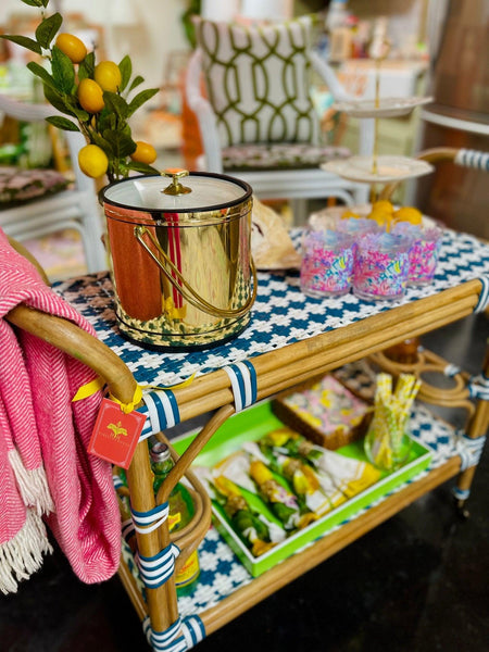 Rattan Woven Blue & White Bistro Cart Ready to Ship! - Hibiscus House