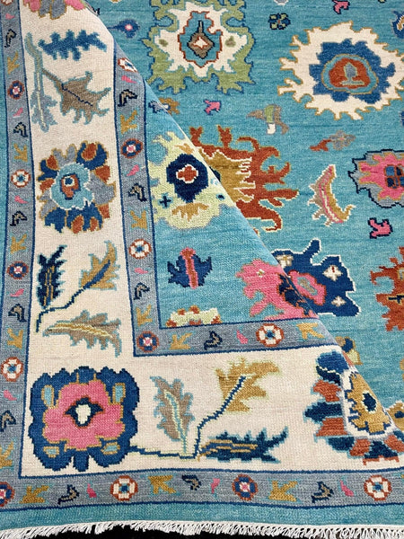 Turquoise, Cream, and Orange Persian Hand-Knotted 8x10 Rug (Free Shipping!) - Hibiscus House