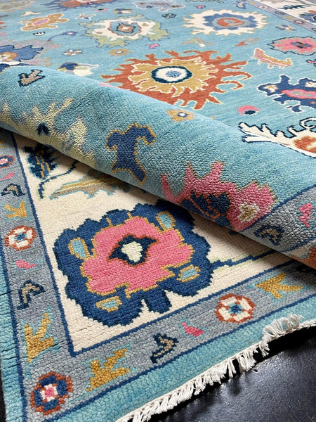 Turquoise, Cream, and Orange Persian Hand-Knotted 8x10 Rug (Free Shipping!) - Hibiscus House