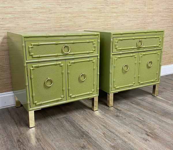 Vintage Drexel Furniture Omega Kensington Collection Nightstand Pair with Ring Hardware Available for Custom Lacquer!
