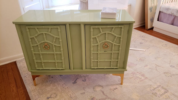 Vintage Faux Bamboo China Cabinet with Fretwork Detailing Available for Custom Lacquer! - Hibiscus House
