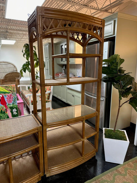 Vintage Tan Rattan Shelf Trio (with top attachment) Available and Ready to Ship! - Hibiscus House