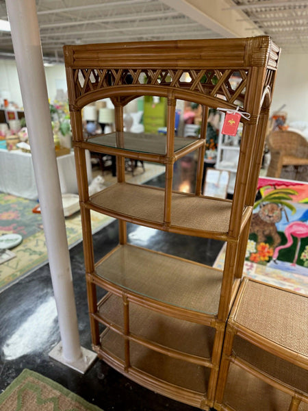 Vintage Tan Rattan Shelf Trio (with top attachment) Available and Ready to Ship! - Hibiscus House