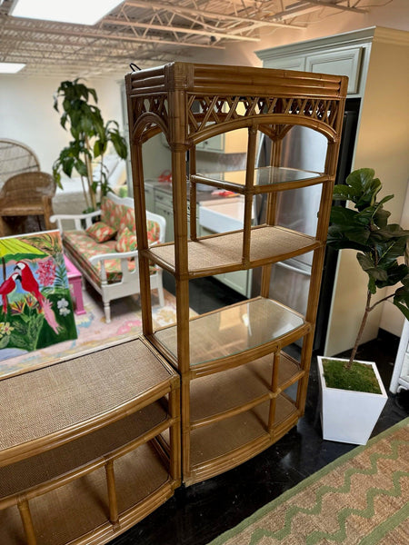 Vintage Tan Rattan Shelf Trio (with top attachment) Available and Ready to Ship! - Hibiscus House